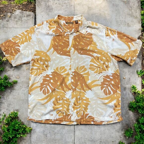 Cubavera Casual Summer Viscose White Orange Tan Button Front Shirt Men's XXL - Picture 1 of 8